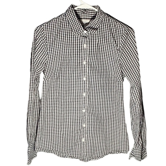 J. Crew Ladies Cotton Blend Navy/White Gingham Button Up Dress Shirt - Size XS - Picture 1 of 12